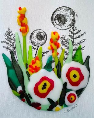 fused glass flowers eyeballs