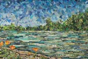landscape river poppies