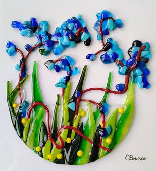 fused glass blue flowers