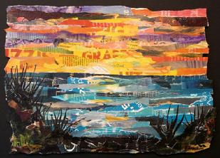 sunset hawaii ocean collage art