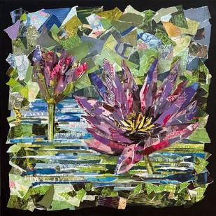 water lily art collage purple