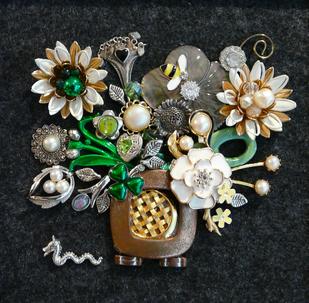 green jewelry vintage flowers collage