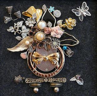 flowers, vintage jewelry collage